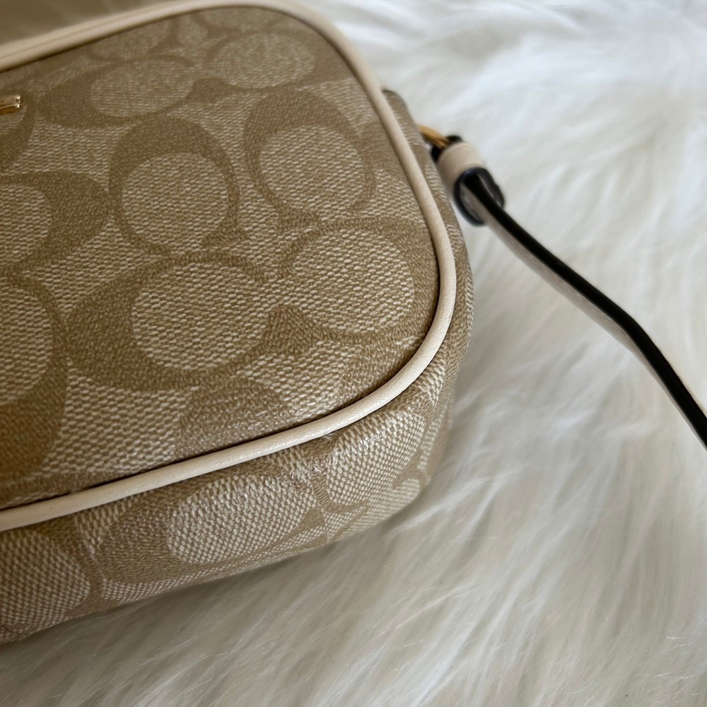 Coach Mini Jamie Light Khaki Chalk Signature Canvas Camera Bag Good - Picture 6 of 12